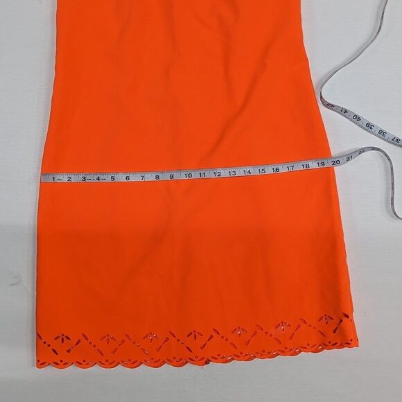 J. Crew Size 6 Neon Orange Knee-Length Sheath Dress with Floral Cut Outs on Hems - Picture 10 of 12